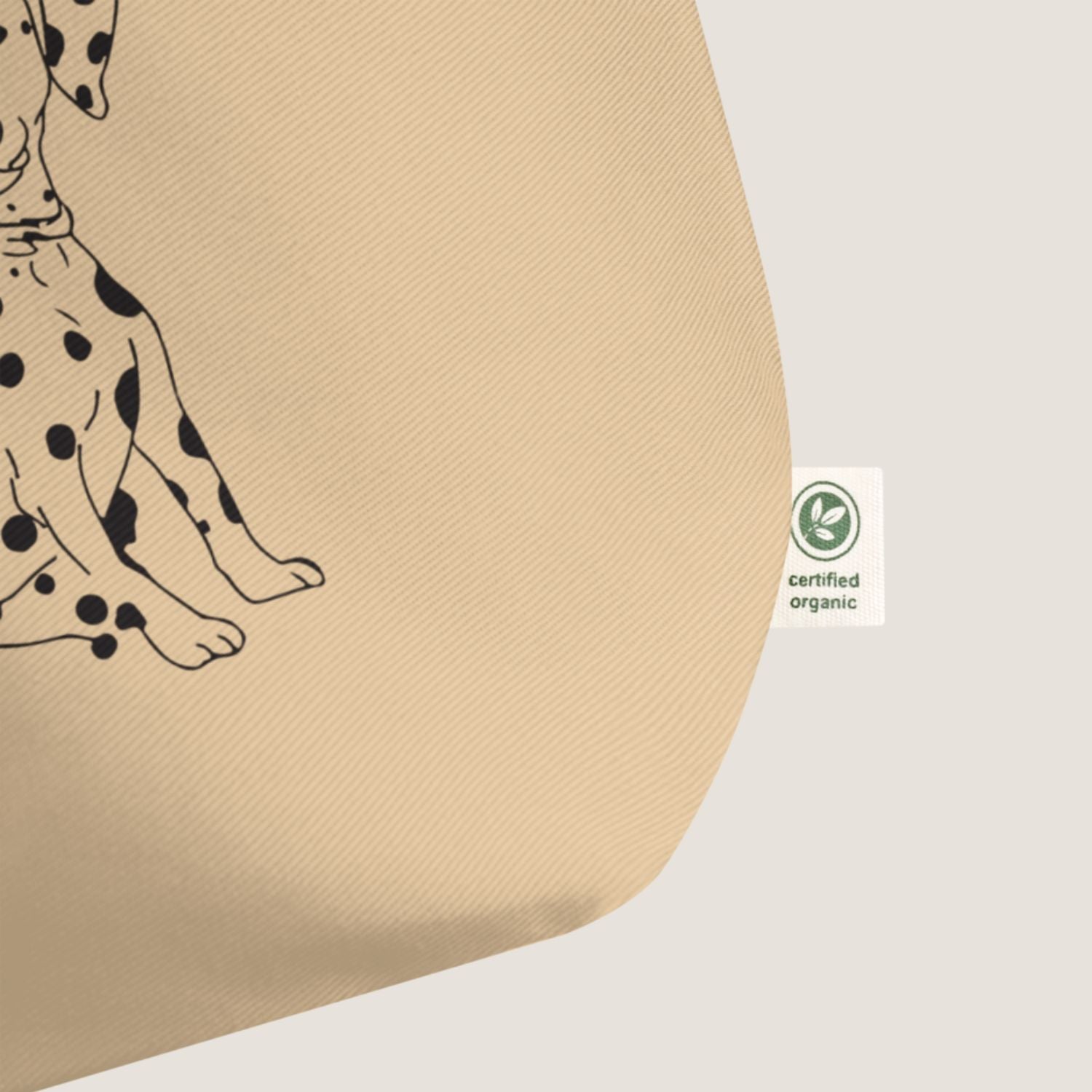The Carry All Allure en Noir design close up with certified organic cotton