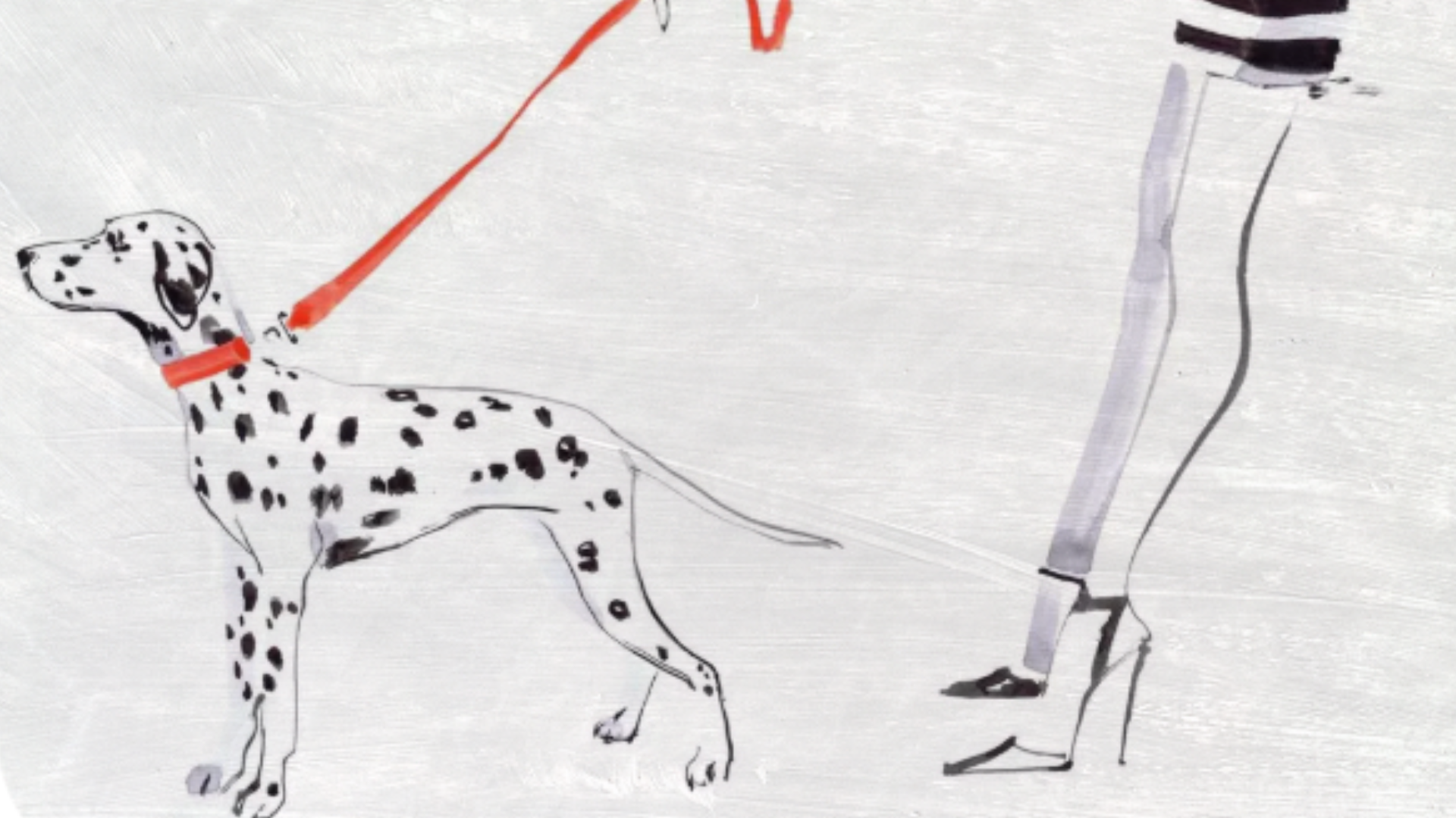 Chic illustration of a woman with a dog in Paris, representing Little Battersea's community and lifestyle of living well