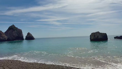 Video thumbnail: serene Riviera Arrábida beach, embodying quiet conscious luxury and Portuguese craftsmanship for Little Battersea organic essentials